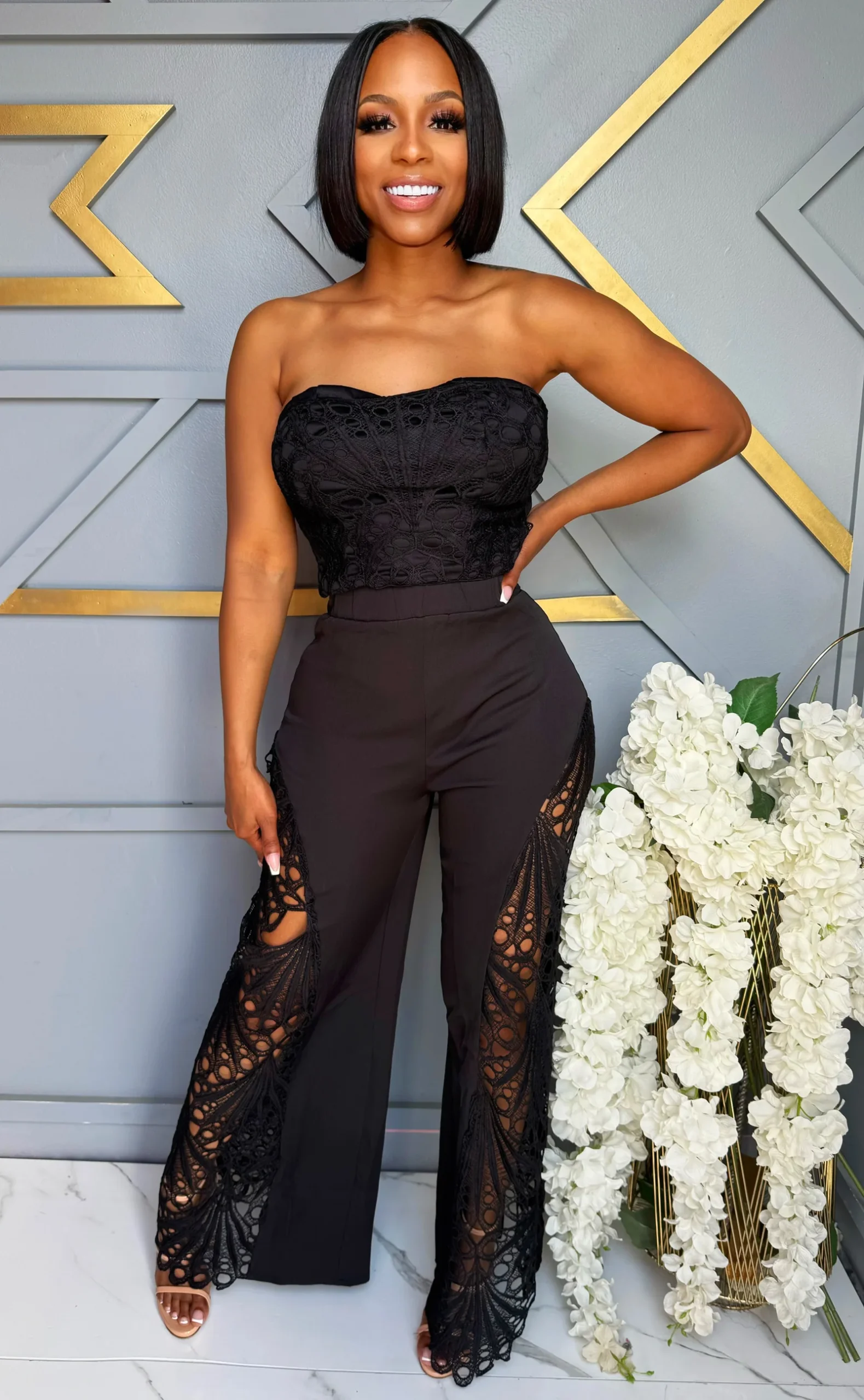 Midnight Lace Peekaboo Pants Set